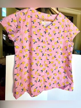 Hand Crafted Pink Short Sleeve Lemon Print Blouse